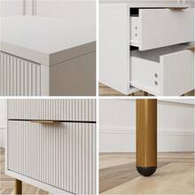 2 Drawers – Modern White Bedside Table, Vertical Grain Storage Cabinet – Gold Metal Legs - 白色 - 查看 4