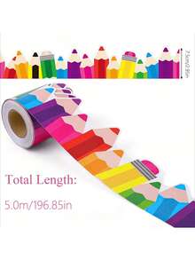 1pc Colorful Pencil Theme Bulletin Board Border Roll - Multicolor Classroom Decor, Back To School Colored Pencil Blackboard Bulletin Board Border Decorative Paper, Suitable For Back To School Season, Pencil Shaped Border Roll For Display Board, Teacher Supplies, Student Workspace, Bulletin Board Decor, And Office - Multicolor - View 8