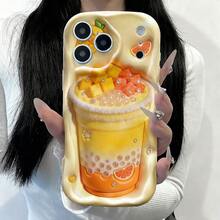 Nuevo estuche de teléfono con estampado de pomelo de té con leche, diseño plano 2D, valioso estuche de teléfono, protector anti-caídas y anti-arañazos, a prueba de golpes y cómodo de sostener, adecuado para el uso diario del teléfono X7B 4G. Estuche de teléfono de moda con diseño único - amarillo cremoso - Ver 5