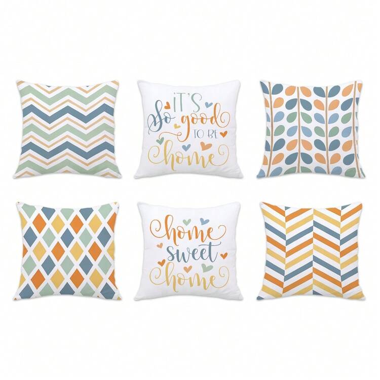 MEMNUN 6pcs Minimalist Modern Bright Blue & Orange Geometric "Home Sweet Home & It's So Good To Be Home" Printed Throw Pillow Covers [No Pillow Insert], 17.7*17.7in(45*45cm)/19.69*19.69in(50*50cm)/15.75*15.75in(40*40cm), [Single-Sided Printing] Minimalist Modern Polyester Decorative Pillow Covers For Sofa, Bed, Living Room, Bedroom, Car, Office, Hotel Decor, Suitable For All Seasons, Perfect Gift For Family And Friends - Multicolor - View 13
