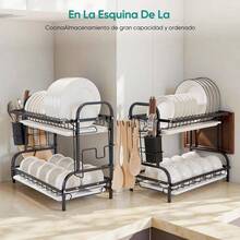 Escurridor de platos de acero inoxidable de 2 niveles - Negro - Ver 3