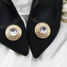 2 chiếc kẹp giày đính pha lê vàng có thể tháo rời, chất liệu ABS mạ điện, họa tiết trang trí giày cao gót, phụ kiện cưới sang trọng cho cô dâu và tiệc tùng. - Vàng - Xem 2