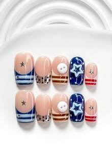 10Pcs Playful And Cute Style Handmade Nail Art Set,Unghie Press On,Buttons, Stars Nail Art Accessories,Stripes, Polka Dots Nail Art Decorations,Blue, Red And Pink Nail Polish,Dreamy Girly Style,Comes With Nail Tools(1 Sheets Jelly Stickers+1PC Nail File)3 Sizes Available,Square Nails, Short Square Nails,Almond Nails,Suitable For Reunion,Daily,Party,Photograph,Play,Spring Summer,Commute Supplies Nails - 彩色 - 查看 17