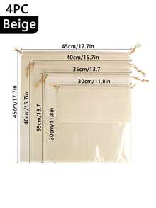 4 Packs Summer Moisture-Proof Dust-Proof Storage Bags, Large Capacity Non-Woven Drawstring Organizer Bags, Multi-Size Beige Storage For Handbags & Shoes,Back To School - Multicolor - View 6