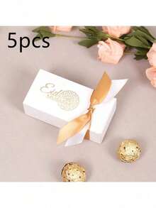 10pcs/5pcs Eid Mubarak Decorative Gift Packaging Boxes With Dual-Color Ribbons, Rectangular Boxes - Multicolor - View 7