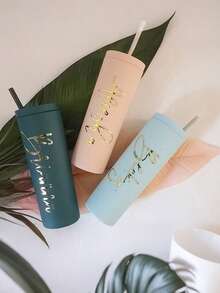 1个定制直筒吸管水杯，男女通用，可DIY文字，1个可重复使用的高品质现代多色定制独特理想礼物，适合情侣、父母、家人、朋友，适用于周年纪念日、情人节、母亲节、生日、儿童节、办公室装饰 - 彩色 - 查看 7