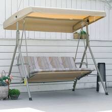 3 Seater Garden Swing Chair, Patio Rocking Bench With Tilting Canopy, Removable Cushion - Brown - View 1