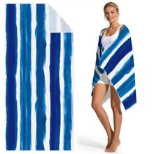 1pc Blue Striped Pattern Single-Sided Printed Beach Towel, Super Absorbent Microfiber Beach Blanket, Suitable For Travel, Swimming, Diving, Surfing, Yoga, Camping - Multicolor - View 11