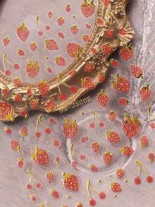 3片金色镶边粉色闪光草莓美甲贴纸 - 郁金香和樱花花卉美甲贴花 - 清新甜美3D立体质感DIY美甲装饰 - 适合春夏、派对、约会、音乐节 - 彩色 - 查看 9
