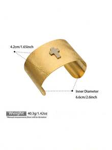 1 pieza Brazalete de acero inoxidable con circonita 5A, brazalete de aro abierto con cruz de oro 18K, joyería personalizada exagerada de estilo europeo y americano - Pulsera exagerada y única - Ver 11