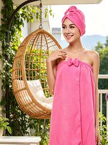 1 Bộ Khăn Tắm + Mũ Tắm, Bộ Đồ Dùng Phòng Tắm, Khăn Tắm Sợi Siêu Mềm, Mũ Sấy Tóc Màu Tím, Bộ Mũ Tam Giác, Bộ Khăn Tắm, Bộ Áo Choàng Tắm Sợi Siêu Mềm - Nhiều màu - Xem 10