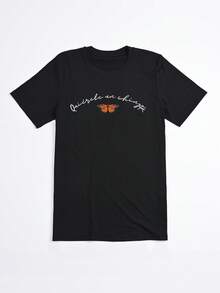 Camiseta negra con estampado de mariposa y texto Quierete un chingo para mujer casual - Negro - Ver 2