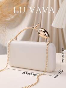 LU VAVA Evening Party Clutch Bag With Rose-Shaped Metal Handle, Handbag (Off-White) - White - View 2