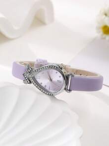 1 pieza Reloj de mujer retro, reloj de cuarzo de lujo de estilo británico con esfera pequeña, ligero y de alta calidad para estudiantes - Morado - Ver 2