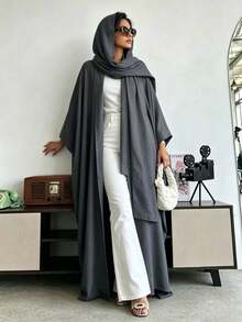 1 chiếc Abaya bằng satin, được chế tác tinh xảo, chất liệu thanh lịch và duyên dáng, kiểu dáng cardigan mở thời trang, phù hợp cho phụ nữ mặc hàng ngày. - Nhiều màu - Xem 6