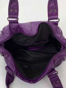 Women's Fashion Street Punk Retro Shoulder Bag, Large Capacity Y2K Biker Handbag, Vegan Leather City Commuter Bag, Detachable Strap Crossbody Bag, Suitable For Daily Use And Gatherings, Great Gift, New Ladies Handbag , Punk - Màu tím - Xem 12