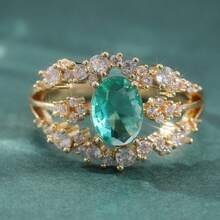 Ensemble de bagues vintage exquis pour femmes, incrusté de zirconium cubique. Bague élégante verte, convient pour le port lors des jours fériés, mariages et vacances. Cadeau parfait pour la Saint-Valentin/Noël - Doré - Voir 5