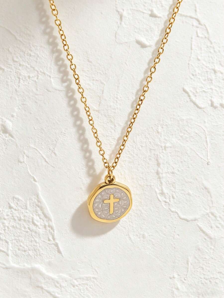 1 chiếc dây chuyền nữ bằng thép không gỉ mạ vàng 18K, thiết kế hình thánh giá bất đối xứng, trang sức phong cách Bohemian thanh lịch, món quà tinh tế. - Dây chuyền thép titan - Xem 1