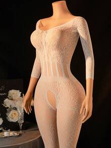 1 bộ đồ lót gợi cảm dành cho nữ, áo liền thân lưới, áo bodysuit lưới, tay dài xuyên thấu, áo khoác ngoài bikini ôm sát, trang phục hóa trang gợi cảm cho bữa tiệc, ngày Valentine. - trắng - Xem 3