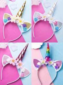 1/4pcs Unicorn Headband, Cartoon Hair Hoop, Princess Birthday Party Headpiece, Suitable For Party, Gathering, Birthday Gift For Girls - Multicolor - View 18