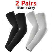 (Set Of 2) These Cooling Arm Sleeves Are Made From Breathable, Highly Elastic, And Quick-Drying Cooling Fabric. With A Snug And Stretchy Fit, They Are Suitable For Men And Women To Wear Year-Round And Are An Ideal Choice For Sports, Cycling, Fitness, And Outdoor Activities. - Black+Grey - View 3