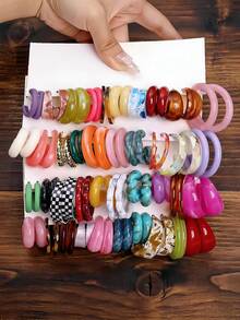10pcs/40pcs Assorted Color Acrylic Resin C-Shape Hoop Earrings Set, Asymmetrical Colors - Colorful - View 1