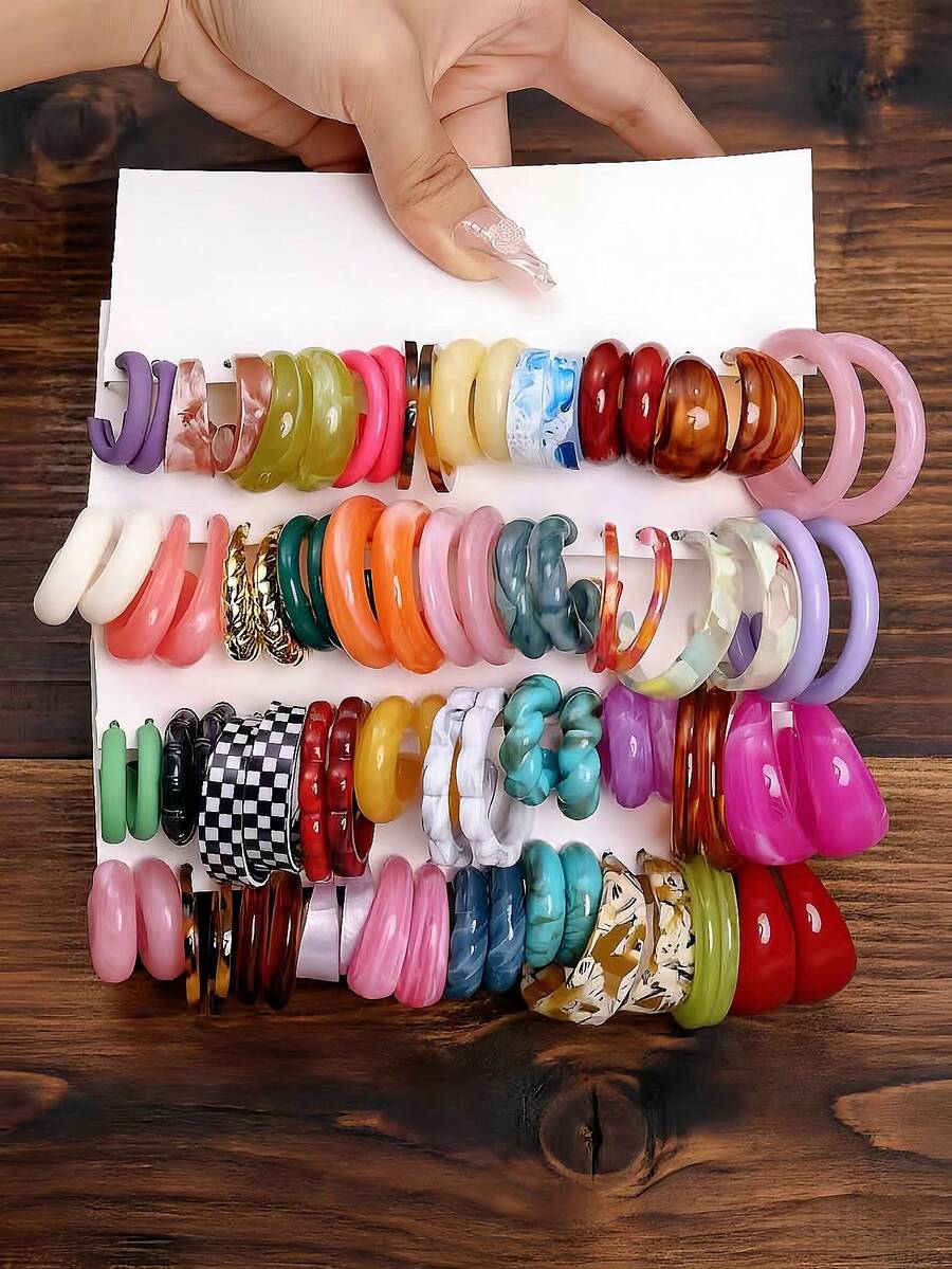 10pcs/40pcs Assorted Color Acrylic Resin C-Shape Hoop Earrings Set, Asymmetrical Colors - Colorful - View 1