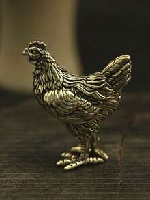 Hen Sculpture, Brass Chicken Figurine, Rustic Farm Decor, Tabletop Ornament, Home & Kitchen Accent, Collectible Art Piece, Unique Farmhouse Gift - Brass Hen - View 3