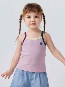 mini bala Young Girl Summer Cami Top 2026 New Soft Cotton Stretch Breathable Color Block Sleeveless Camisole Cute Casual For Daily Wear Kindergarten Outdoor Play - Purple - View 3