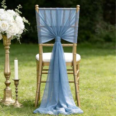 Mantel de mesa transparente azul polvoso, faja de organza para silla, decoración de mesa de comedor y cocina transparente para temporada, adecuado para fiestas, bodas, cumpleaños, bautizos, fundas de silla de iglesia, decoración de asientos al aire libre para bodas y eventos, tela para decoración de pasillo, material de cortina