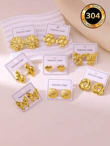 Elegante y lujoso set de aretes de presión de aceite, hecho de acero inoxidable de alta calidad, adecuado para uso diario, bodas, fiestas, vacaciones y regalos para el Día de la Madre - Pendientes nuevos - Ver 10