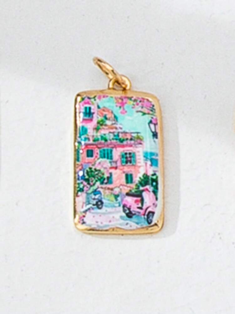 1pc Summer Vacation Enamel Pendant Assortment, Interchangeable Jewelry Accessories Including Palm Tree, Cherry And More Patterns, Suitable For Layering Necklaces - Multicolor - View 4
