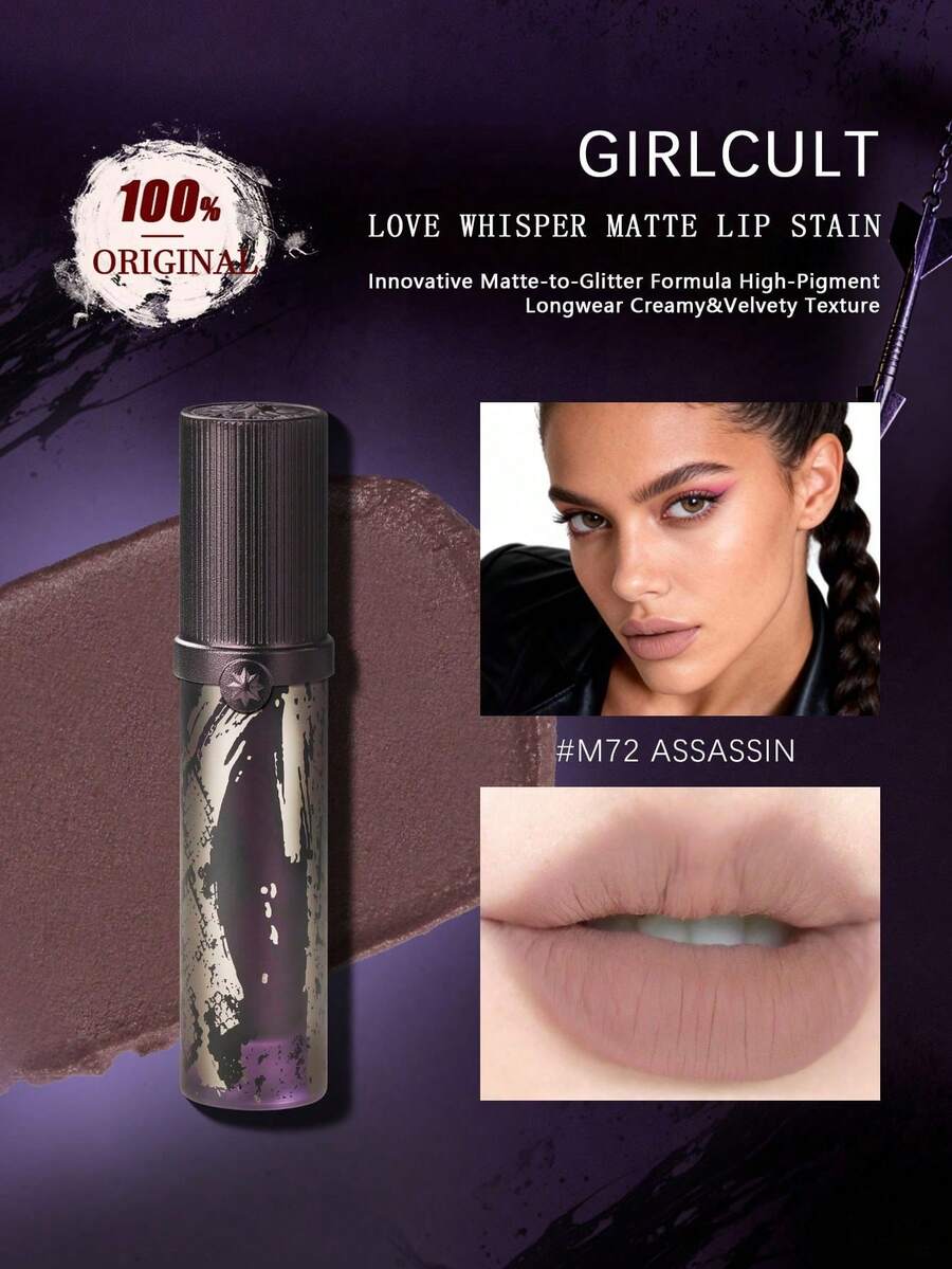 GIRLCULT Love Whisper Matte Lip Stain M72 Assassin, Velvet Matte Smooth, Highly Pigmented, Lightweight, Long-Lasting Not Fade, GIFT, 3.8ml/0.13 Fl.Oz