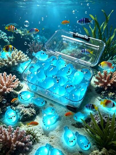 Bộ 20 tượng hải cẩu mini phát sáng + 1 vali, tượng động vật bằng nhựa phát sáng trong bóng tối, thích hợp cho vườn cổ tích, bể cá, trang trí DIY. Dùng cho trang trí nhà cửa, sinh nhật, tiệc tùng, văn phòng. Không cần nguồn điện.