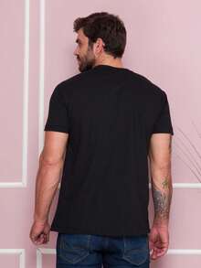 Men's Short-Sleeved Striped T-Shirt - 黑色 - 查看 2