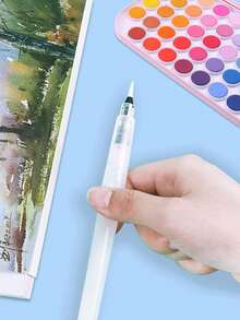 Watercolor Pencils & Water Brush Pen Set For Solid Watercolor, Refillable Nylon Brush With Fine Point & Flat Tip - A - View 8