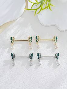 2 chiếc khuyên núm vú bằng đồng khảm nhiều chi tiết tinh xảo, trang sức xỏ núm vú hình bướm anh đào gợi cảm, thích hợp để đeo hàng ngày. - Nhiều màu - Xem 2