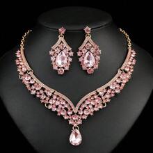 1 Set de Joyería para Mujer, Collar y Aretes Set de 3 Piezas, Diseño Elegante y Lujoso con Piedras Preciosas Artificiales, Adecuado para Novias, Bodas, Banquetes y Fiestas - conjunto de joyas - Ver 11