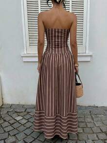 Vestido bandeau con cintura ceñida y estampado de lunares, estilo vacacional - Multicolor 2 - Ver 3