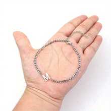 1pc Simple Classic Silvery Initial Pendant Stainless Steel Chain Bracelets For Men - Silver - View 3