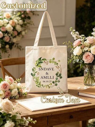 Customized Printed Canvas Tote Bag, Personalized Handbag, Can Print Your Favorite Text, Large Capacity Lightweight And Fashionable Multi-Purpose, Suitable For Women, School/College Backpack, Her Ideal Gift, Applicable For Outdoor/Going Out/Travel/Hiking/Sports Venue/Sports/Climbing, Business/Commuting/Work/Office, Travel