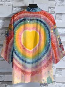 Gradient Radial-Style Non-Stretch Woven Fabric Kimono Cardigan For Men, With Rainbow Aperture Print Elements, Multicolor Radial Design, Suitable For Spring And Summer Daily Wear, Machine Washable, Ideal For Gifting - Multicolor - View 4