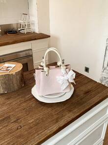 Túi xách mini dáng xô tinh tế dành cho nữ, mẫu mới về, họa tiết lưới kim cương, túi đeo chéo đa năng, túi tote nhỏ xinh mùa hè. - Hồng - Xem 7