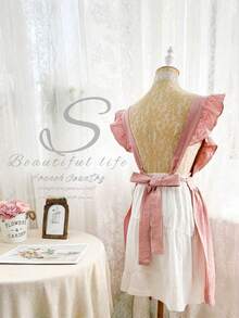 Women's Cooking And Baking Apron: French Vintage Lace Floral Apron With Ruffled Criss-Cross Straps And Lace Pockets. Suitable For Cooking, Baking, Housework, Rustic Home Decor, And Festive Parties; Makes A Lovely Gift - Multicolor - View 11
