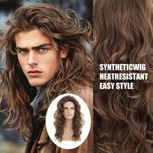 Long Brown Curly Wave Wig For Men Daily Use - Multicolor - View 7