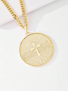 14K Gold Plated Copper Last Supper Vintage Religious Style Women's Necklace, 60cm Classic Cuban Chain, Exquisite Delicate Non-Exaggerated Personalized Pattern, Perfect As Communion Souvenir And Baptism Gift, Suitable For Daily Wear And Religious Ceremonies, Gentle And Elegant - Yellow Gold - View 4