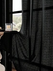 Bộ 1/2 rèm cửa giả vải lanh, rèm cửa sổ mỏng nhẹ có kết cấu, rèm cửa sổ giả vải lanh cho phòng khách và phòng ngủ, rèm cửa mỏng nhẹ có kết cấu, rèm cửa sổ hiện đại giả vải lanh có kết cấu cho phòng khách và phòng ngủ, trang trí nhà cửa. - màu đen - Xem 3