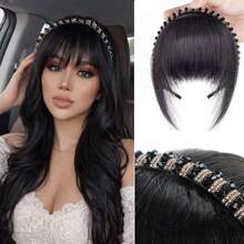 Synthetic Fake Bangs Hair Neat Rhinestone Hairband With Braids Headband Heat Resistant Bangs In Hair Extensions Hairpieces Hair - Multicolor - View 13