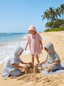 Áo choàng tắm có mũ cho trẻ em, khăn choàng đi biển mùa hè unisex, được làm từ vải mềm mại, thoáng khí, nhanh khô, nhẹ, quà tặng dễ thương cho trẻ em dưới 100cm. - Nhiều màu - Xem 2