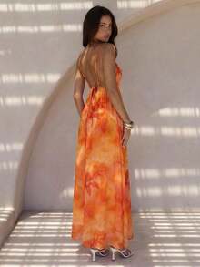 Vestido largo de verano satén de lunares con tirantes y espalda descubierta para mujer - Multicolor 5 - Ver 4